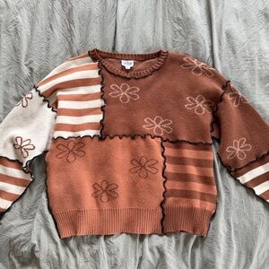 Le Lis Patchwork Floral Sweater - Brown and White